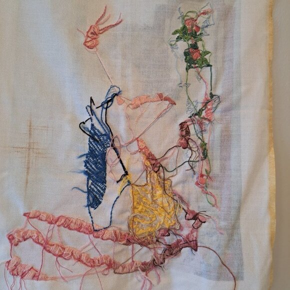 Vintage Tapestry Embroidered Girl Knitting mAde in Usa 19IN x 15IN - Picture 10 of 10